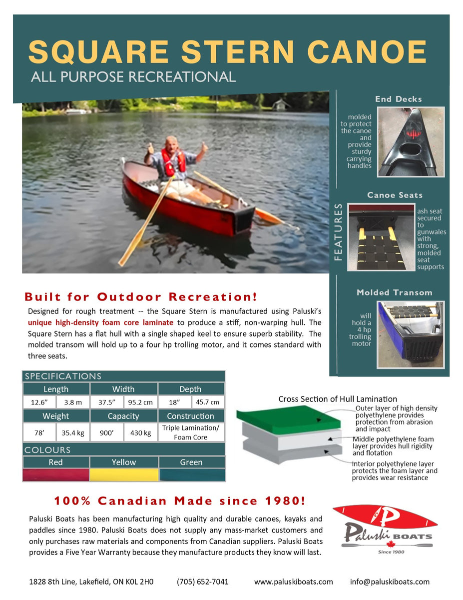 12'6 Square Stern Canoe  Canadian Made since  - Paluski Boats