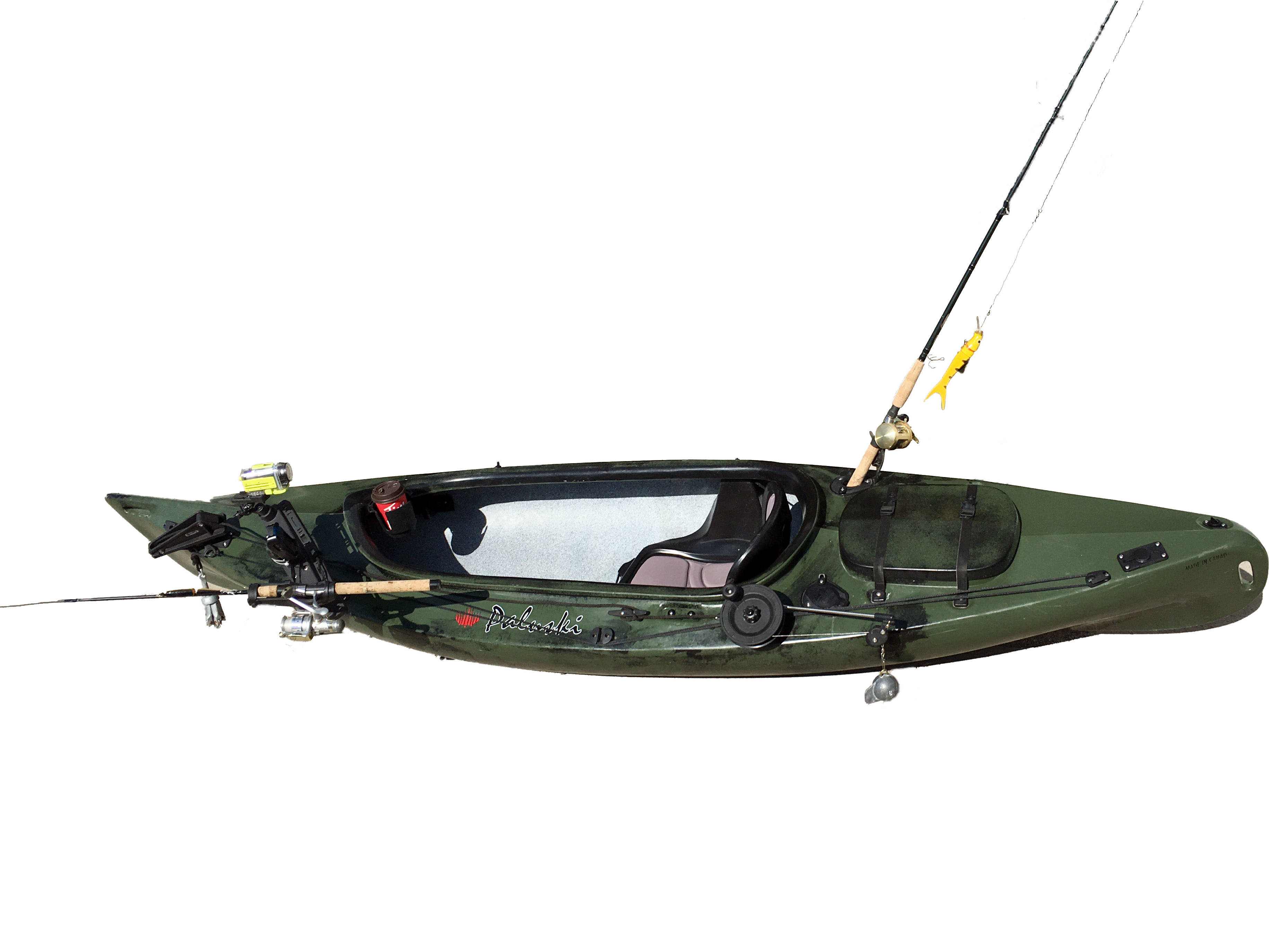 10' green & black fishing kayak with fishing gear